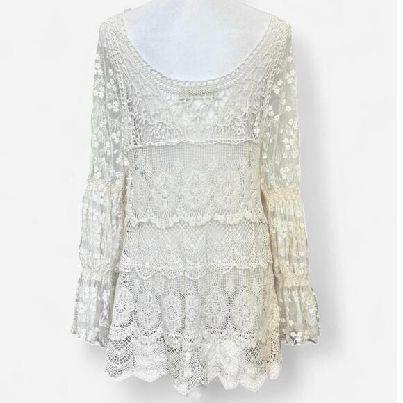 Origami Crochet Lace Scalloped Tunic Top Size L - Picture 4 of 8